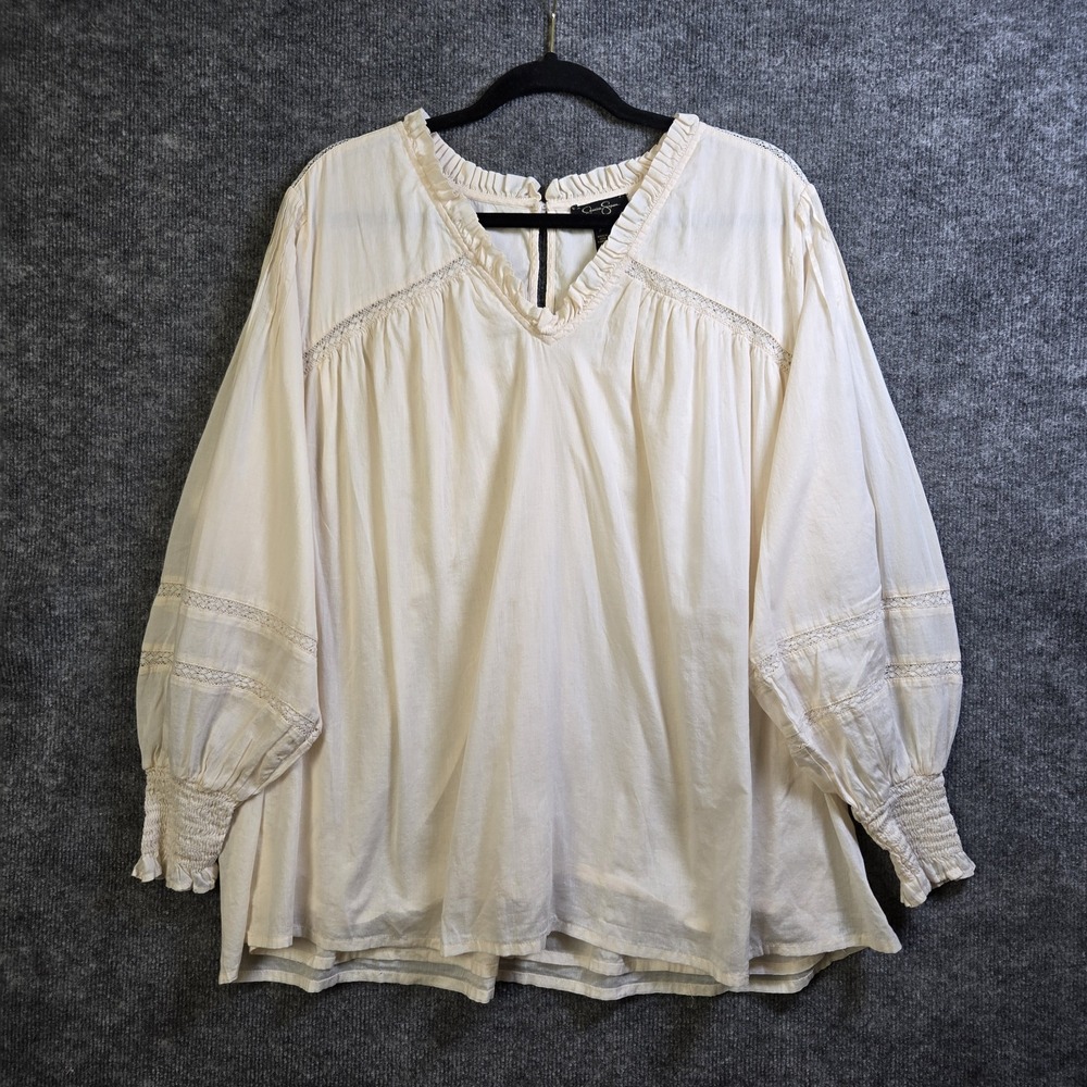 Jessica Simpson Top Womens 3X Cream Cotton Ruffle Poet Sleeve Renaissance